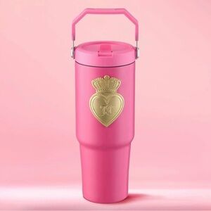 Juicy Couture flow top Pink Tumbler with 3D Gold Heart Emblem logo NWT